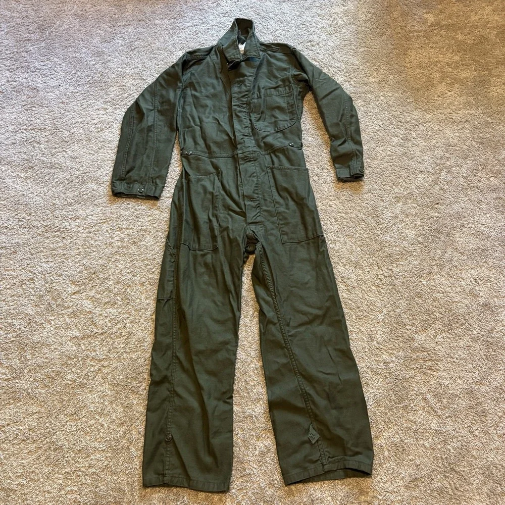 US Military Army OD Green 100% Cotton Sateen Coveralls Size Small 1982